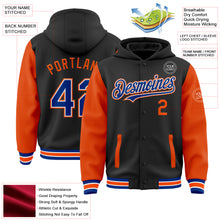 Загрузить изображение в средство просмотра галереи, Custom Black Royal-Orange Bomber Full-Snap Varsity Letterman Two Tone Hoodie Jacket
