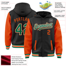 Load image into Gallery viewer, Custom Black Kelly Green-Orange Bomber Full-Snap Varsity Letterman Two Tone Hoodie Jacket
