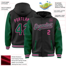 Load image into Gallery viewer, Custom Black Kelly Green-Pink Bomber Full-Snap Varsity Letterman Two Tone Hoodie Jacket
