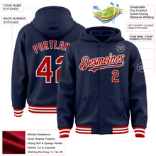 Загрузить изображение в средство просмотра галереи, Custom Navy Red-White Bomber Full-Snap Varsity Letterman Hoodie Jacket
