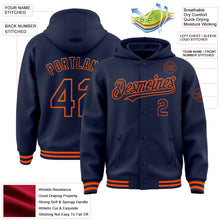 Загрузить изображение в средство просмотра галереи, Custom Navy Orange Bomber Full-Snap Varsity Letterman Hoodie Jacket
