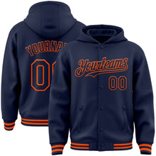 Загрузить изображение в средство просмотра галереи, Custom Navy Orange Bomber Full-Snap Varsity Letterman Hoodie Jacket
