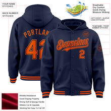 Загрузить изображение в средство просмотра галереи, Custom Navy Orange Bomber Full-Snap Varsity Letterman Hoodie Jacket
