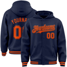 Загрузить изображение в средство просмотра галереи, Custom Navy Orange Bomber Full-Snap Varsity Letterman Hoodie Jacket
