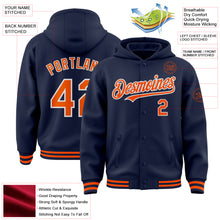 Загрузить изображение в средство просмотра галереи, Custom Navy Orange-White Bomber Full-Snap Varsity Letterman Hoodie Jacket
