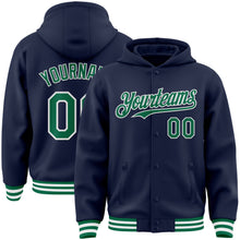 Загрузить изображение в средство просмотра галереи, Custom Navy Kelly Green-White Bomber Full-Snap Varsity Letterman Hoodie Jacket
