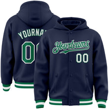 Charger l&#39;image dans la galerie, Custom Navy Kelly Green-White Bomber Full-Snap Varsity Letterman Hoodie Jacket
