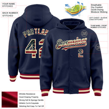 Charger l&#39;image dans la galerie, Custom Navy Vintage USA Flag Cream-Maroon Bomber Full-Snap Varsity Letterman Hoodie Jacket
