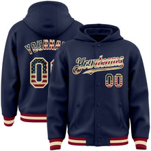 Charger l&#39;image dans la galerie, Custom Navy Vintage USA Flag Cream-Maroon Bomber Full-Snap Varsity Letterman Hoodie Jacket
