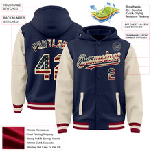 Laden Sie das Bild in den Galerie-Viewer, Custom Navy Vintage USA Flag Cream-Maroon Bomber Full-Snap Varsity Letterman Two Tone Hoodie Jacket
