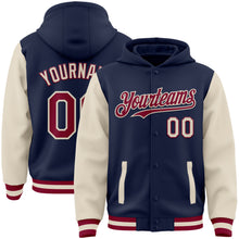 Загрузить изображение в средство просмотра галереи, Custom Navy Maroon-Cream Bomber Full-Snap Varsity Letterman Two Tone Hoodie Jacket
