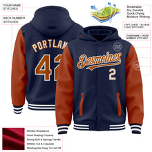 Загрузить изображение в средство просмотра галереи, Custom Navy Texas Orange-White Bomber Full-Snap Varsity Letterman Two Tone Hoodie Jacket
