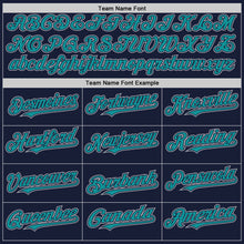 Load image into Gallery viewer, Custom Navy Teal-Gray Bomber Full-Snap Varsity Letterman Two Tone Hoodie Jacket
