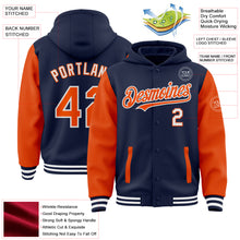 Charger l&#39;image dans la galerie, Custom Navy Orange-White Bomber Full-Snap Varsity Letterman Two Tone Hoodie Jacket
