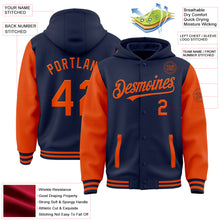 Charger l&#39;image dans la galerie, Custom Navy Orange Bomber Full-Snap Varsity Letterman Two Tone Hoodie Jacket
