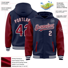 Charger l&#39;image dans la galerie, Custom Navy Crimson-White Bomber Full-Snap Varsity Letterman Two Tone Hoodie Jacket
