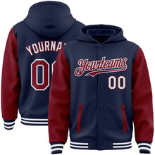 Charger l&#39;image dans la galerie, Custom Navy Crimson-White Bomber Full-Snap Varsity Letterman Two Tone Hoodie Jacket
