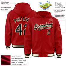 Загрузить изображение в средство просмотра галереи, Custom Red Black-Cream Bomber Full-Snap Varsity Letterman Hoodie Jacket
