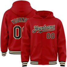 Загрузить изображение в средство просмотра галереи, Custom Red Black-Cream Bomber Full-Snap Varsity Letterman Hoodie Jacket
