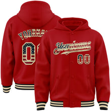 Загрузить изображение в средство просмотра галереи, Custom Red Vintage USA Flag Cream-Black Bomber Full-Snap Varsity Letterman Hoodie Jacket
