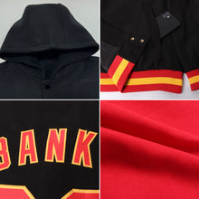 Charger l&#39;image dans la galerie, Custom Red Black Bomber Full-Snap Varsity Letterman Hoodie Jacket
