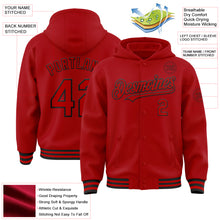 Charger l&#39;image dans la galerie, Custom Red Black Bomber Full-Snap Varsity Letterman Hoodie Jacket
