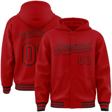 Charger l&#39;image dans la galerie, Custom Red Black Bomber Full-Snap Varsity Letterman Hoodie Jacket
