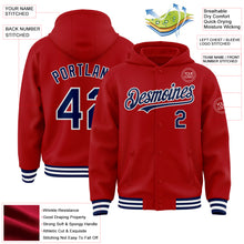 Charger l&#39;image dans la galerie, Custom Red Navy-White Bomber Full-Snap Varsity Letterman Hoodie Jacket
