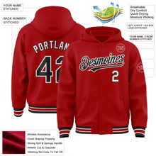 Загрузить изображение в средство просмотра галереи, Custom Red Black-White Bomber Full-Snap Varsity Letterman Hoodie Jacket
