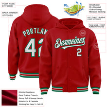 Charger l&#39;image dans la galerie, Custom Red White-Kelly Green Bomber Full-Snap Varsity Letterman Hoodie Jacket
