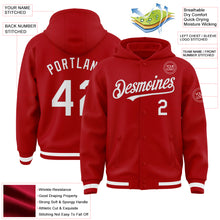 Charger l&#39;image dans la galerie, Custom Red White Bomber Full-Snap Varsity Letterman Hoodie Jacket
