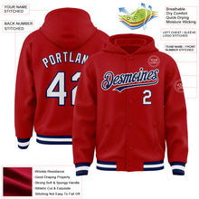 Charger l&#39;image dans la galerie, Custom Red White-Navy Bomber Full-Snap Varsity Letterman Hoodie Jacket
