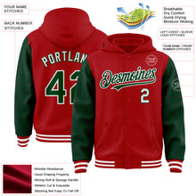 Загрузить изображение в средство просмотра галереи, Custom Red Green-White Bomber Full-Snap Varsity Letterman Two Tone Hoodie Jacket
