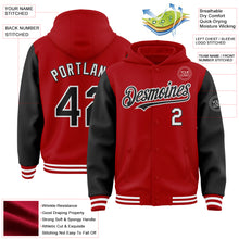 Загрузить изображение в средство просмотра галереи, Custom Red Black-White Bomber Full-Snap Varsity Letterman Two Tone Hoodie Jacket
