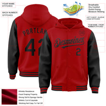 Charger l&#39;image dans la galerie, Custom Red Black Bomber Full-Snap Varsity Letterman Two Tone Hoodie Jacket
