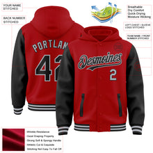 Laden Sie das Bild in den Galerie-Viewer, Custom Red Black-Gray Bomber Full-Snap Varsity Letterman Two Tone Hoodie Jacket
