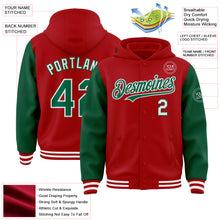 Charger l&#39;image dans la galerie, Custom Red Kelly Green-White Bomber Full-Snap Varsity Letterman Two Tone Hoodie Jacket
