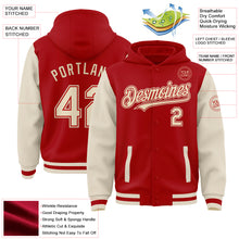 Load image into Gallery viewer, Custom Red Cream Bomber Full-Snap Varsity Letterman Two Tone Hoodie Jacket
