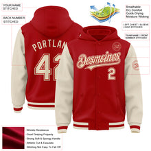 Charger l&#39;image dans la galerie, Custom Red Cream Bomber Full-Snap Varsity Letterman Two Tone Hoodie Jacket
