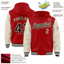 Charger l&#39;image dans la galerie, Custom Red Black-Cream Bomber Full-Snap Varsity Letterman Two Tone Hoodie Jacket
