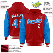 Charger l&#39;image dans la galerie, Custom Red Powder Blue-White Bomber Full-Snap Varsity Letterman Two Tone Hoodie Jacket
