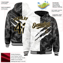 Charger l&#39;image dans la galerie, Custom Graffiti Pattern Black-Old Gold Scratch 3D Bomber Full-Snap Varsity Letterman Hoodie Jacket
