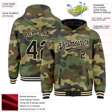 Charger l&#39;image dans la galerie, Custom Camo Black-Cream 3D Bomber Full-Snap Varsity Letterman Salute To Service Hoodie Jacket
