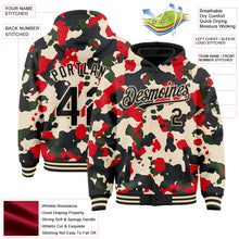 Charger l&#39;image dans la galerie, Custom Camo Black-Cream 3D Bomber Full-Snap Varsity Letterman Salute To Service Hoodie Jacket
