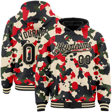 Charger l&#39;image dans la galerie, Custom Camo Black-Cream 3D Bomber Full-Snap Varsity Letterman Salute To Service Hoodie Jacket
