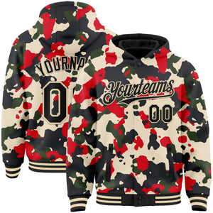 Custom Camo Black-Cream 3D Bomber Full-Snap Varsity Letterman Salute To Service Hoodie Jacket