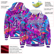 Charger l&#39;image dans la galerie, Custom Graffiti Pattern Purple-White Splash 3D Bomber Full-Snap Varsity Letterman Hoodie Jacket
