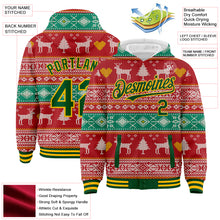 Charger l&#39;image dans la galerie, Custom Red Green-Gold Christmas Reindeers 3D Bomber Full-Snap Varsity Letterman Hoodie Jacket
