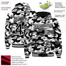 Charger l&#39;image dans la galerie, Custom Camo Black-White 3D Bomber Full-Snap Varsity Letterman Salute To Service Hoodie Jacket
