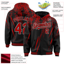 Загрузить изображение в средство просмотра галереи, Custom Black Red-White Splash 3D Pattern Design Bomber Full-Snap Varsity Letterman Hoodie Jacket
